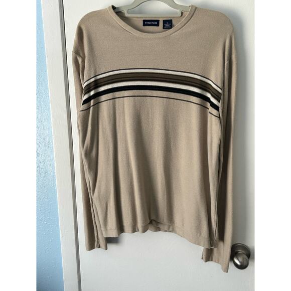Vintage Structure Sweater Mens XL Tan Striped Collegiate Preppy Office - Picture 1 of 6